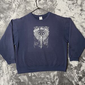 Vintage Y2K Show No Fear XL Navy Blue Pullover Sweater Crewneck Wings Angelic